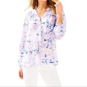 Lilly Pulitzer Elsa Silk Blouse Lilac Verben Rock the Dock Medium
